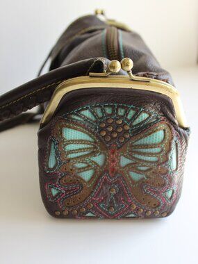 III Parcel Dark Brown Butterfly Handbag - Teal & Pink Embroidered Design 🦋